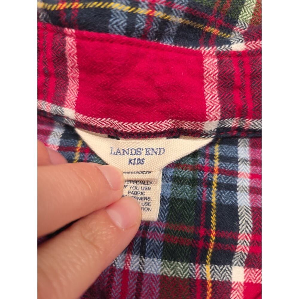 Lands End Kids Shirt Boys Large 14/16 Red Plaid Flannel Button Up - Picture 4 of 8